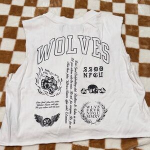 Darc sport Wolves Graphic Sleeveless Crop Tank - White with Black Print